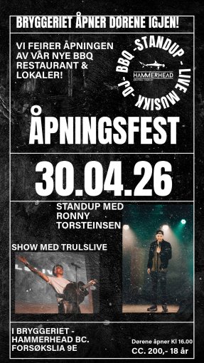 Åpningsfest Hammerhead BC. Taproom,Juicy BBQ & Scene 